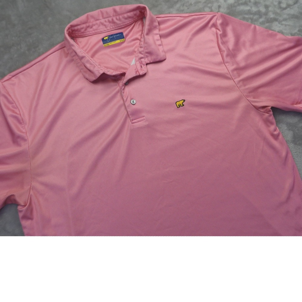 Jack Nicklaus Men's XL Pink White Micro Check Golden Bear Golf‎ Polo Shirt
